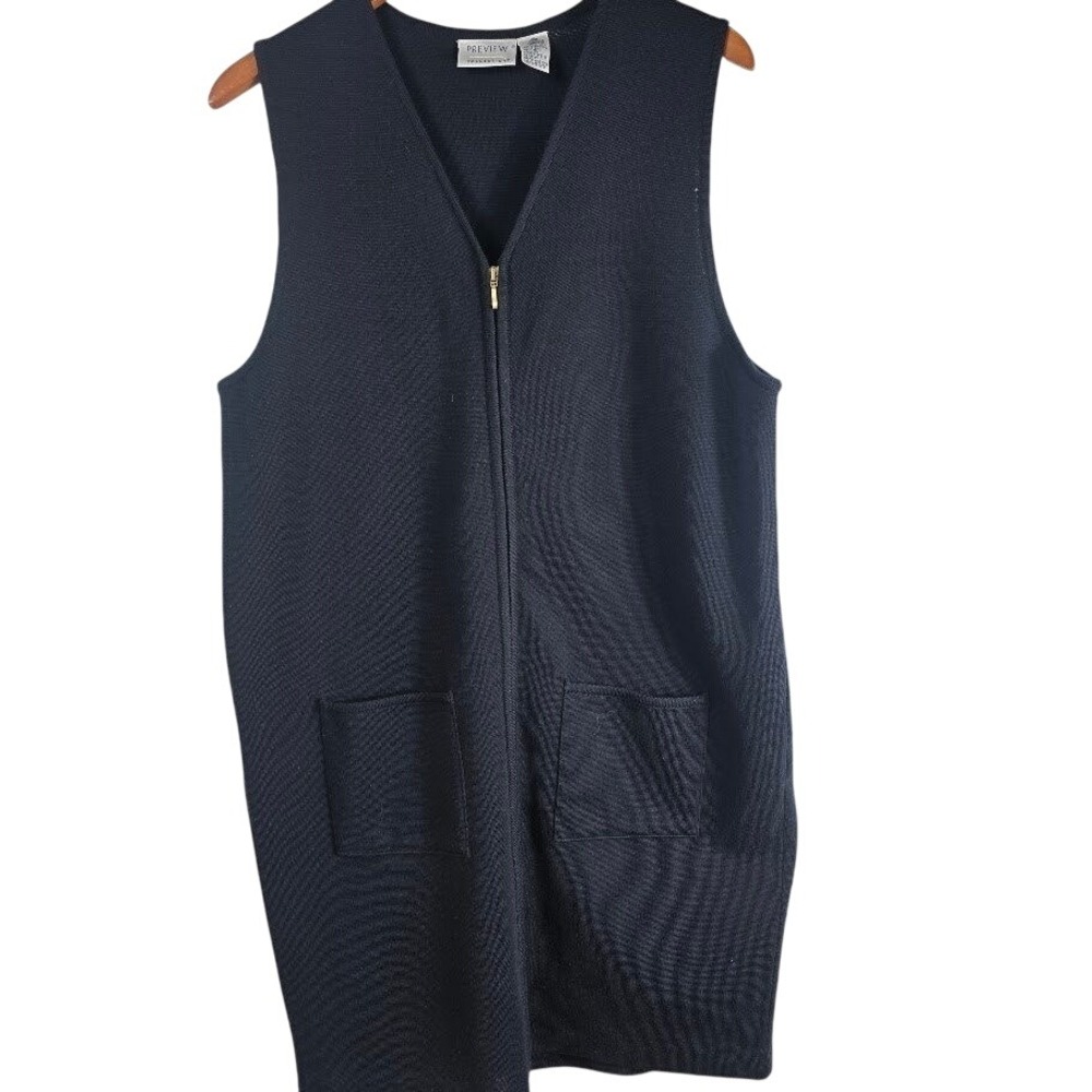 Preview Collection Sweater Vest Womens XL Black Merino Wool Zip Front 8011